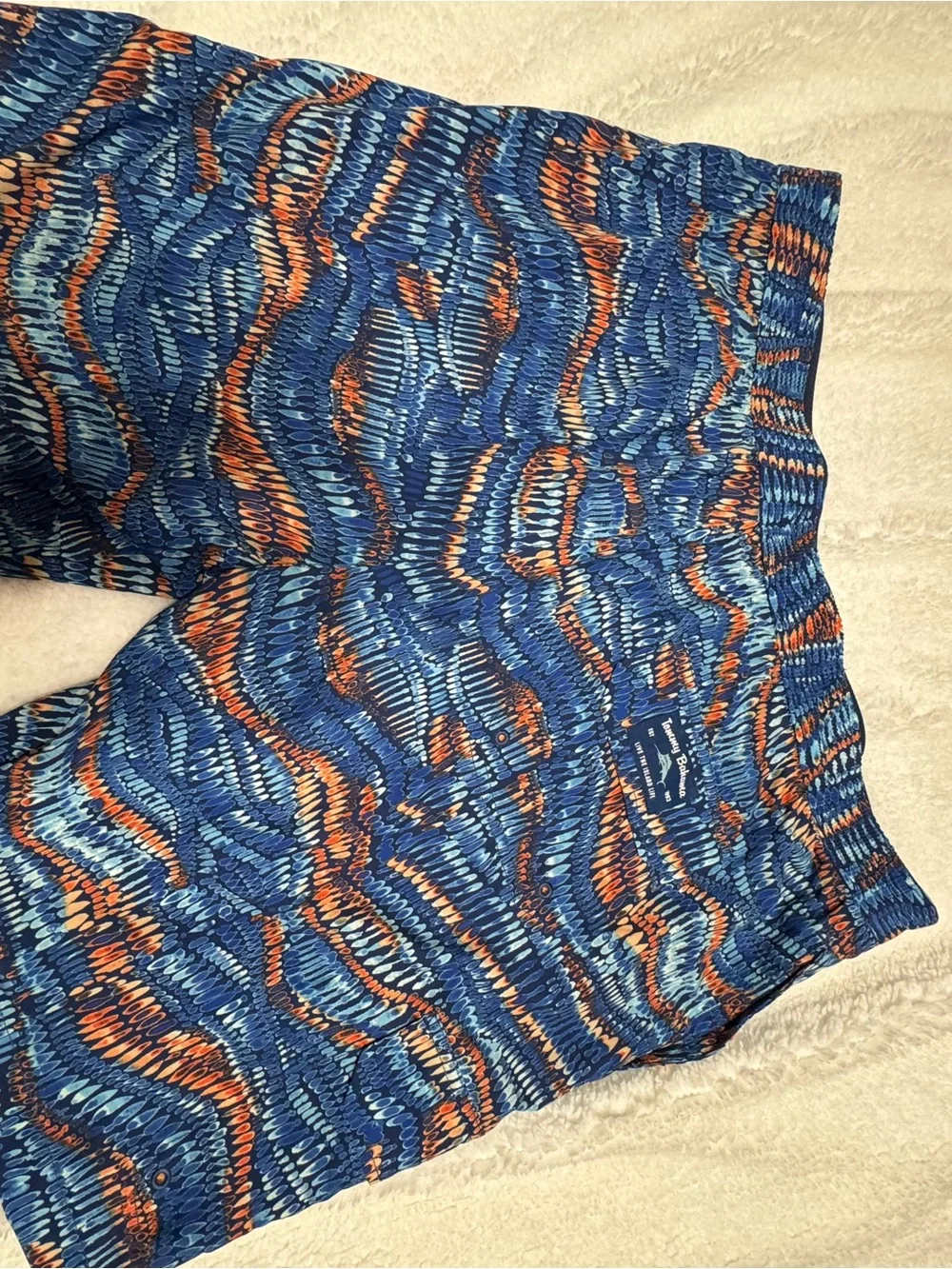 Tommy Bahama Orange Lined Navy Swim Shorts with Patterned Trim